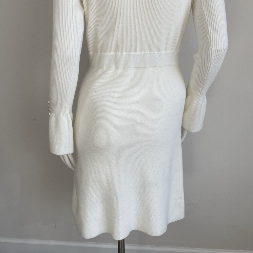 Ann Taylor Pearl Button Cuff Ribbed Mock Neck Long Sleeve Sweater Dress - Small - Picture 9 of 16